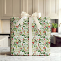 Botanical Christmas Gift Wrap, Watercolor Holly Wrapping Paper, Red Berry Holiday Wrapping Paper, Elegant Winter Plant Gift Wrap Roll
