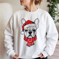 Santa Hat French Bulldog Crewneck, Frenchie Christmas Sweatshirt, Dog Holiday Pullover, Frenchie Xmas Sweatshirt
