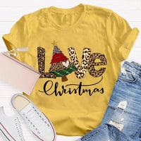 Festive Tree Graphic Shirt, Christmas Leopard Print T-Shirt, Trendy Animal Print Holiday Tee, Retro Merry Christmas Graphic T-Shirt