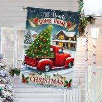 All Hearts Come Home for Christmas Yard Flag, Christmas Red Truck Garden Flag, Vintage Red Truck Holiday Garden Flag, Winter Lawn Decor