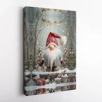Snowy Winter Forest Canvas Print, Christmas Gnome Canvas Wall Art, Adorable Holiday Gnome Canvas Decor, Festive Xmas Wall Art