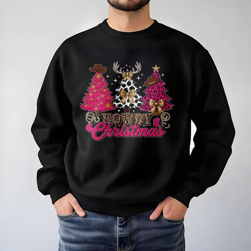 Western Cowgirl Leopard Tree Crewneck, Howdy Christmas Sweatshirt, Rodeo Country Holiday Sweater, Southern Christmas Festive Pullover