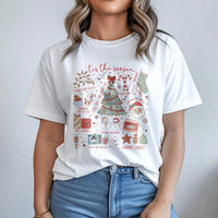 Festive Holiday Icons Graphic Shirt, Tis the Season Christmas T-Shirt, Retro Xmas Vibes Tee, Adorable Winter Holiday Present for Women Men