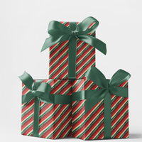 Red and Green Stripe Gift Wrap, Candy Cane Tartan Wrapping Paper, Holiday Present Paper, Christmas Wrapping Paper, Festive Gift Wrap Roll