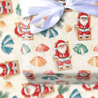 Summer Holiday Christmas Gift Wrap, Tropical Beach Santa Wrapping Paper, Santa on Vacation Wrapping Paper, Coastal Beach Gift Wrap Roll