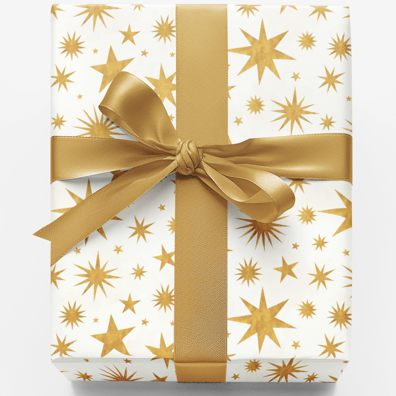 Celestial Star Gift Wrap, Starlight Gold Wrapping Paper, Elegant Holiday Wrapping Paper, Christmas Gift Wrap Roll, Celestial Present Paper