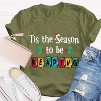 Book Lover Christmas Graphic Tee, Tis the Season to Be Reading T-Shirt, Bibliophile Holiday Shirt, Bookworm Xmas Tee, Reader Holiday Shirt