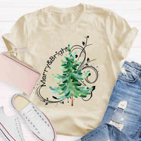 Festive Holiday Graphic Tee, Merry and Bright Christmas Tree Shirt, Retro Xmas Tree T-Shirt, Christmas Season Apparel, Winter Holiday Present