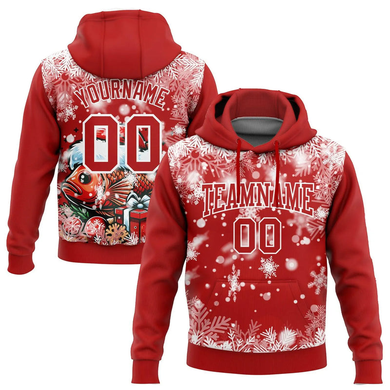 3D Holiday Fish Sweatshirt, Custom Christmas Carp Fishing Hoodie, Personalized Name Number Pullover, Xmas Angler Present Hoodie