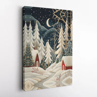 Snowy Winter Forest Canvas, Christmas Village Canvas Wall Art, Comfy Night Landscape Print, Holiday Christmas Canvas, Winter Home Decor Present