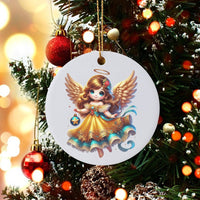 Whimsical Holiday Tree Ornament, Adorable Angel Christmas Ornament, Glossy Ceramic Angel Keepsake Ornament, Winter Decor, Angel Collector Present