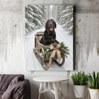 Snowy Forest Labrador Canvas Print, Black Lab Winter Sled Canvas, Christmas Dog Wall Art, Holiday Labrador Canvas Decor, Dog Lover Present
