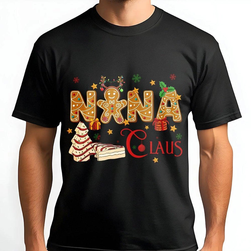 Gingerbread Cookie Christmas T-Shirt, Nana Claus T-Shirt, Adorable Holiday Grandma Graphic T-Shirt, Matching Family Xmas Tee, Present for Nana
