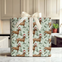 Equestrian Santa Hat Gift Wrap, Brown Horse Christmas Wrapping Paper, Watercolor Winter Horse Wrapping Paper, Green Holiday Horse Gift Wrap