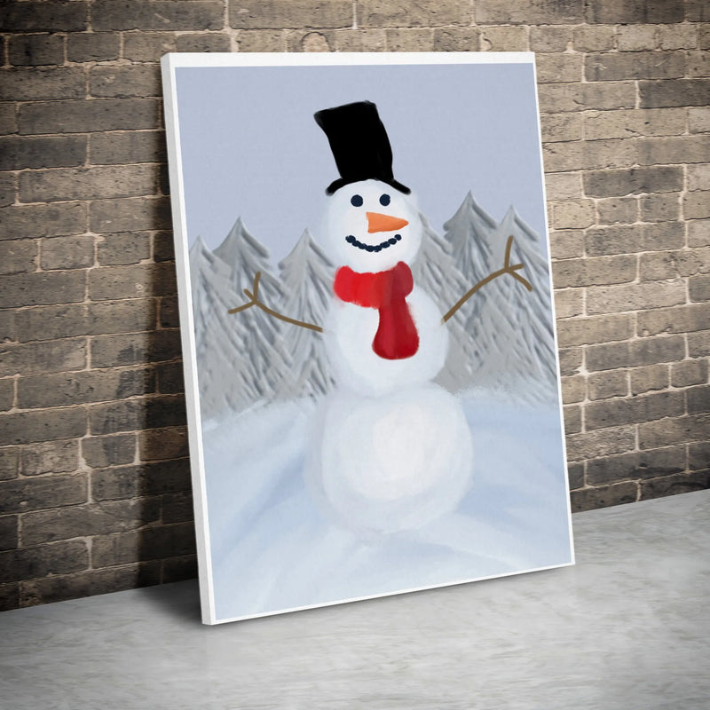 Whimsical Winter Forest Canvas, Snowman Wall Art Print, Holiday Snowman Canvas Wall Art, Christmas Season Wall Decor, Winter Present