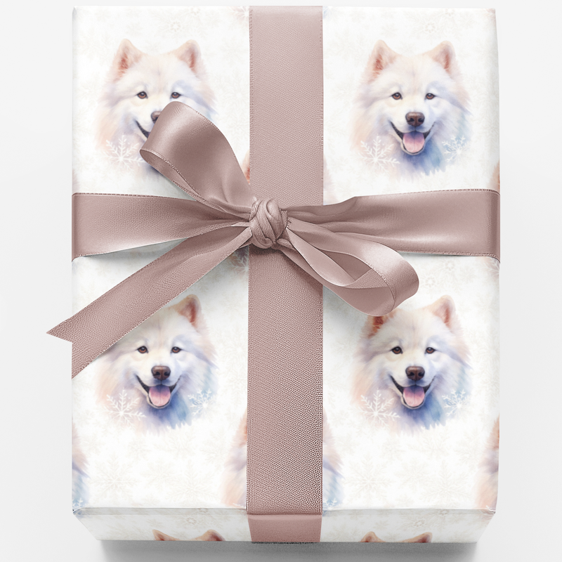 Winter Snowflake Dog Breed Gift Wrap, Samoyed Wrapping Paper, Christmas Holiday Dog Wrapping Paper, Samoyed Lover Present Paper Roll