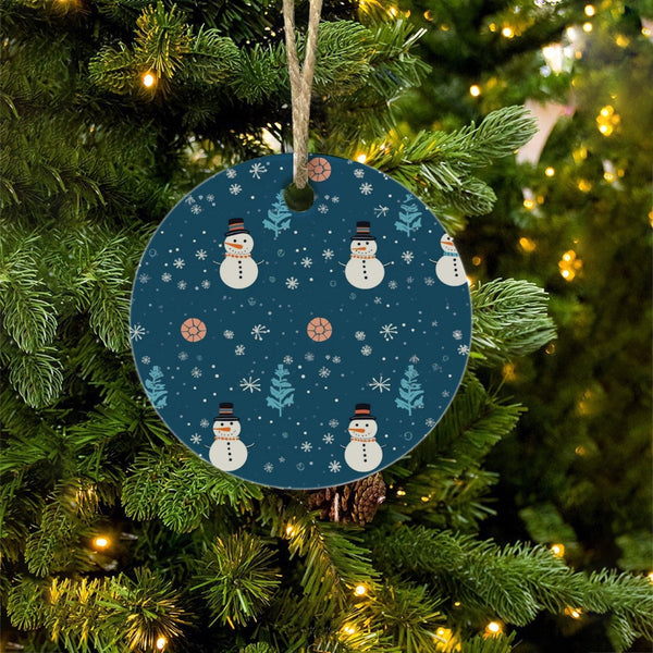 Winter Wonderland Holiday Ornament, Snowman Christmas Ornament, Glossy Ceramic Tree Ornament, Personalized Keepsake Present f