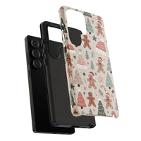 Festive Winter Holiday Pattern Phone Cover, Christmas Gingerbread Man Phone Case, Adorable Xmas Cookie Samsung Galaxy Case, Holiday Phone Present