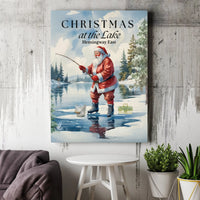 Santa Ice Fishing Winter Scene Wall Art, Christmas at the Lake Canvas Print, Rustic Holiday Cabin Canvas Decor, Festive Christmas Woods Present