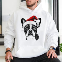 Adorable Dog Christmas Sweatshirt, Boston Terrier Santa Hoodie, Xmas Pet Lover Graphic Hoodie, Winter Holiday Pullover Hoodie, Dog Mom Present