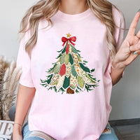 Rustic Holiday Graphic Tee, Patchwork Christmas Tree T-Shirt, Adorable Festive Xmas Tree Shirt, Vintage Winter Graphic T-Shirt Present for Her