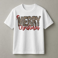 Leopard Print Santa Hat Shirt, Merry Christmas T-Shirt, Adorable Holiday Graphic Tee, Festive Winter Apparel, Christmas Present for Her