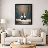 Oil Painting Style Holiday Canvas Print, Winter Gnome Snowy Forest Canvas Wall Art, Comfy Farmhouse Christmas Canvas Decor, Festive Present