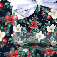 Christmas Floral Gift Wrap, Poinsettia Music Notes Wrapping Paper, Navy Holiday Magnolia Wrapping Paper, Musician Xmas Gift Wrap Roll
