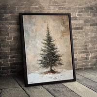 Rustic Snowy Pine Tree Poster, Vintage Christmas Tree Wall Art Print, Distressed Winter Evergreen Print, Holiday Wall Decor