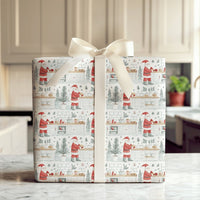 Watercolor Santa in Kitchen Gift Wrap, Baking Santa Wrapping Paper, Christmas Cookie Baker Holiday Paper