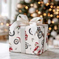 Dirt Bike Santa Claus Gift Wrap, Motocross Santa Christmas Wrapping Paper, Biker Holiday Wrapping Paper, Motorcycle Christmas Gift Wrap