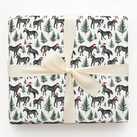 Santa Hat Equestrian Gift Wrap, Black Horse Christmas Wrapping Paper, Watercolor Black Horse Wrapping Paper, Holiday Horse Tree Gift Wrap
