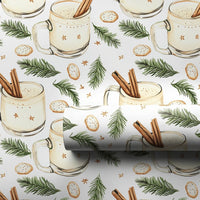 Cinnamon Christmas Drinks Gift Wrap, Watercolor Eggnog Wrapping Paper, Comfy Holiday Baking Wrapping Paper, Festive Winter Gift Wrap Roll