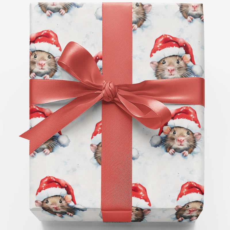 Adorable Santa Hat Pet Holiday Gift Wrap, Christmas Hamster Wrapping Paper, Festive Rodent Xmas Wrapping Paper, Whimsical Kids Winter Wrap