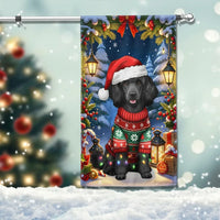 Santa Hat Holiday Dog Flag, Black Cocker Spaniel Christmas Garden Flag, Double-Sided Winter Pet Garden Flag, Cocker Spaniel Lover Present