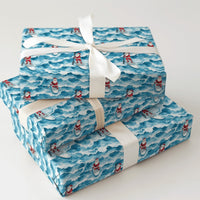 Coastal Christmas Santa Gift Wrap, Paddleboard Santa Wrapping Paper, Surfing Santa Claus Wrapping Paper, Beach Holiday Gift Wrap Roll