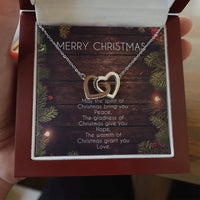 Two-Tone CZ Double Heart Pendant Necklace, Interlocking Hearts Necklace, Romantic Surgical Steel Jewelry, Christmas Present for Girlfriend Wife
