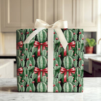 Red Bow Holiday Wrapping Paper, Black Christmas Cactus Wrapping Paper, Southwestern Xmas Wrapping Paper, Desert Botanical Gift Wrap