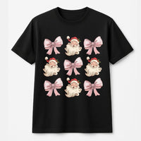 Retro Santa Claus Face Graphic Tee, Christmas Coquette Bow Santa T-Shirt, Pink Holiday Bow Aesthetic Shirt, Adorable Festive Xmas T-Shirt
