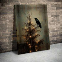 Dark Academia Moody Holiday Print, Gothic Raven Christmas Tree Canvas Wall Art, Spooky Winter Digital Download, Goth Home Decor