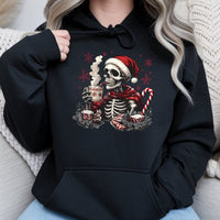 Humorous Christmas Skull Sweatshirt, Skeleton Santa Hoodie, Creepy Xmas Graphic Hooded Pullover, Retro Gothic Holiday Hoodie, Spooky Xmas Present