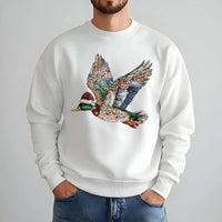 Santa Hat Duck Graphic Sweatshirt, Mallard Duck Christmas Sweatshirt, Rhinestone Duck Holiday Sweater, Festive Xmas Pullover Sweatshirt