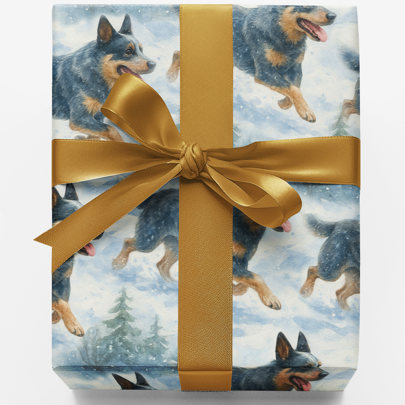 Blue Heeler Winter Gift Wrap, Australian Cattle Dog Wrapping Paper, Snowy Dog Holiday Wrapping Paper, Christmas Pet Lover Gift Wrap Roll