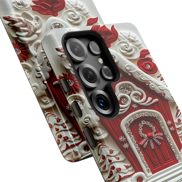 Festive Holiday Pattern Phone Cover, Christmas Gingerbread House Phone Case, Adorable Xmas Cookie Samsung Galaxy Case, Winter
