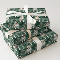 Festive Green Dog Christmas Gift Wrap, English Bulldog Pine Wreath Wrapping Paper, Watercolor Bulldog Holiday Wrapping Paper, Pet Lover Wrap