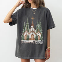 Watercolor Snowy Church T-Shirt, The Greatest Present Is Jesus T-Shirt, Religious Christian Shirt, Faith Christmas T-Shirt, Winter Holiday Present