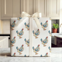 Farm Animal Holiday Gift Wrap, Christmas Lights Chicken Wrapping Paper, Humorous Rooster Xmas Wrapping Paper, Farmhouse Gift Wrap Roll