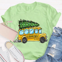 Festive Holiday Bus Driver Tee, School Bus Christmas Tree T-Shirt, Christmas Bus Graphic Shirt, Adorable Winter Xmas Tee, Teacher Holiday Present