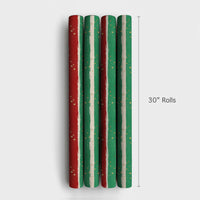Red and Green Holiday Gift Wrap, Striped Christmas Wrapping Paper, Painted Stripe Wrapping Paper, Gold Confetti Present Wrapping Paper