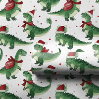 Santa Hat Dino Gift Wrap, Christmas Dinosaur Wrapping Paper, Watercolor Holiday Wrapping Paper, Festive Kids Present Wrap, Xmas Gift Wrap